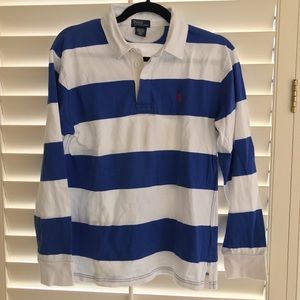 Ralph Lauren Long Stripe Blue Polo Shirt Sz L